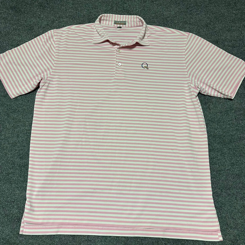 Peter Millar Summer Comfort Mens Large Pink White Striped Short Sleeve Polo